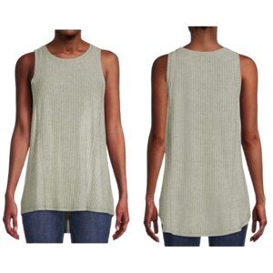 Time & Tru Sleeveless Green Textured Tank Top Hi-Lo Relaxed Fit Comfy Rib-Knit